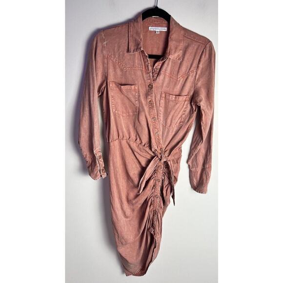 YFB Midi Western Shirtdress‎ Ruched Tencel Pink Young Fabulous Broke Sz XS - Picture 2 of 9